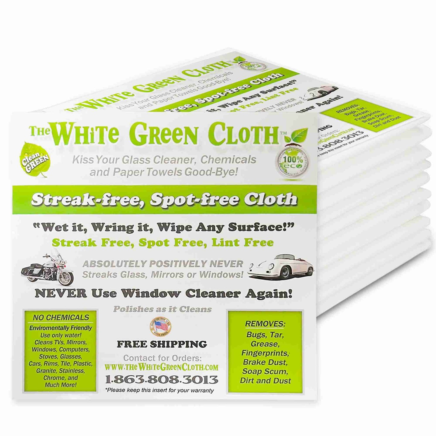 Streak Free Cleaning Cloths - 10 Pack, eco-friendly, bulk reusable cloths for chemical free cleaning.