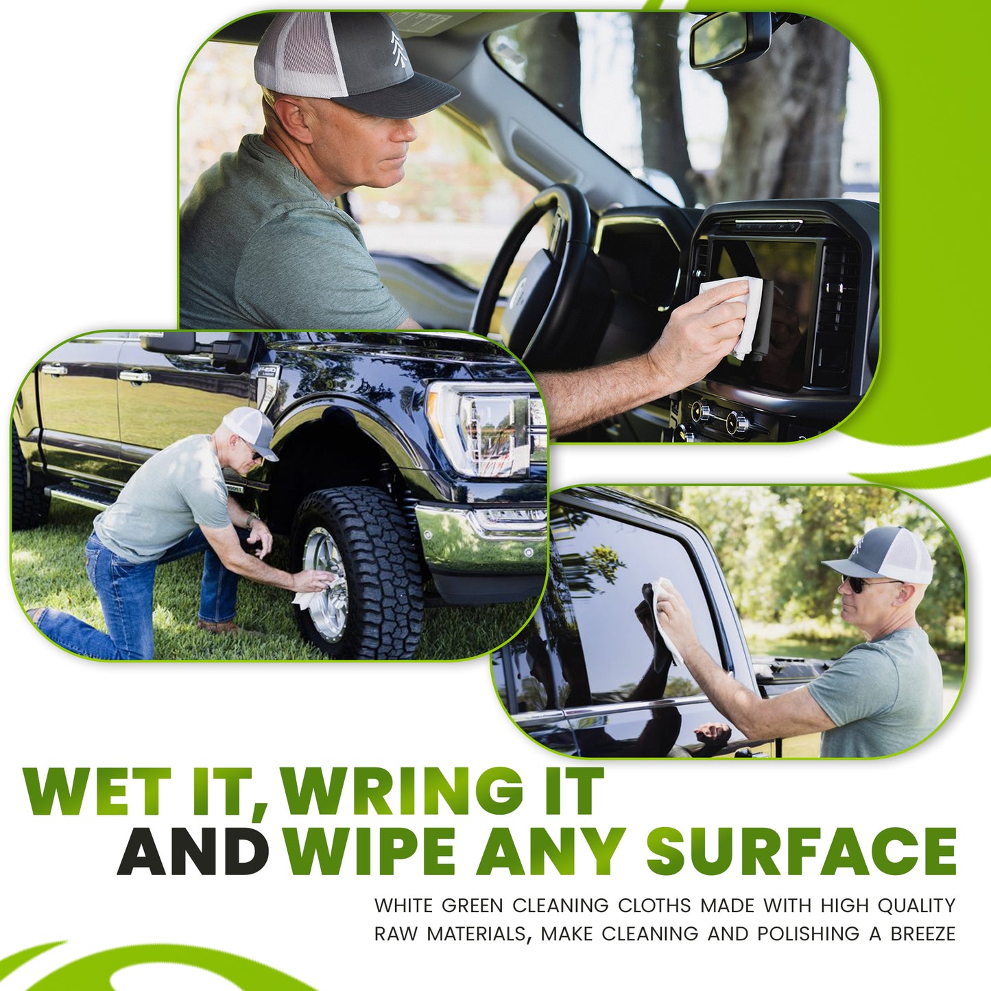 Man using eco-friendly cleaning cloths on various surfaces, showcasing versatility and effectiveness.